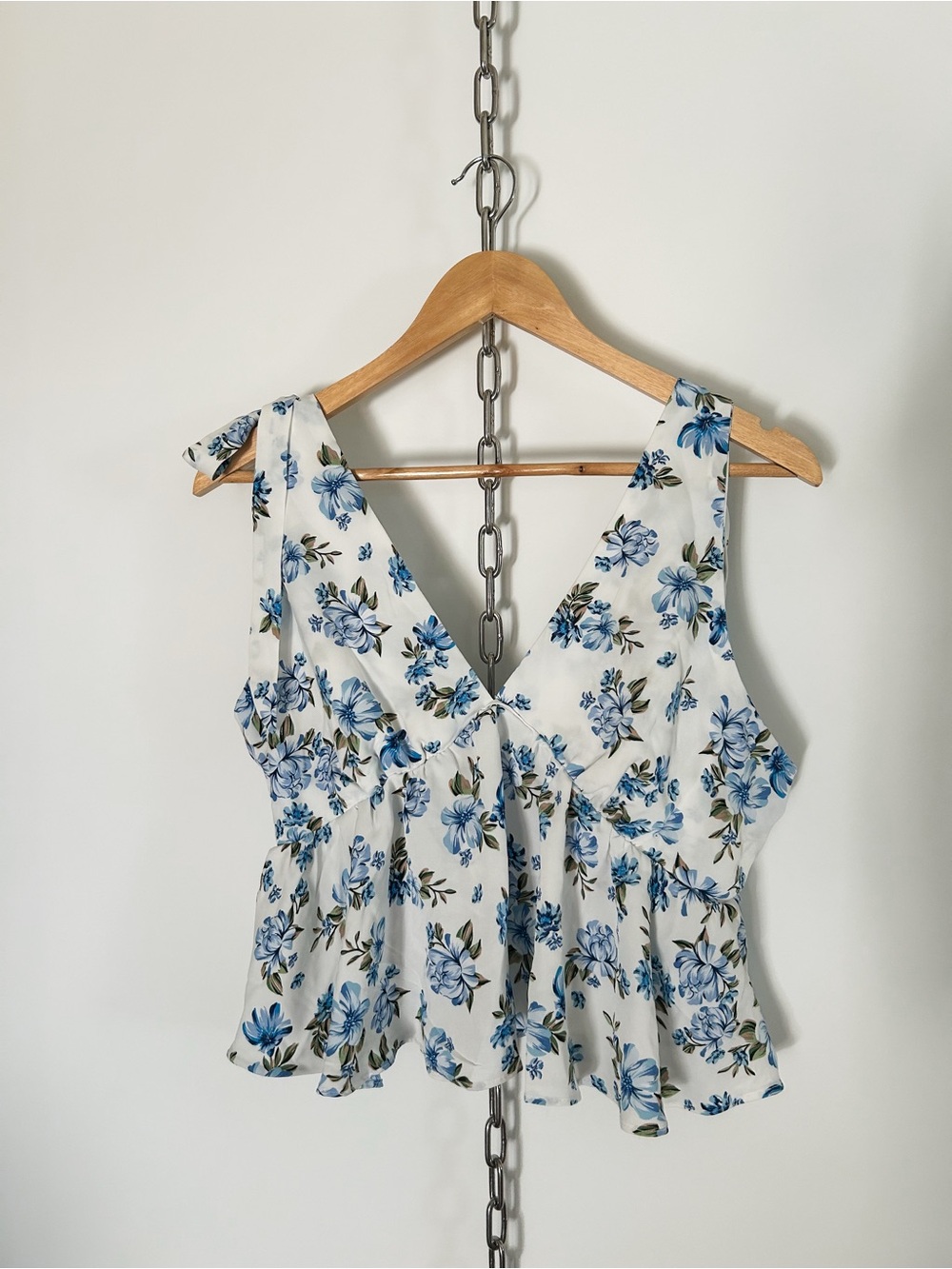 Floral Blue & White Tie Strap Fairy Tank Top